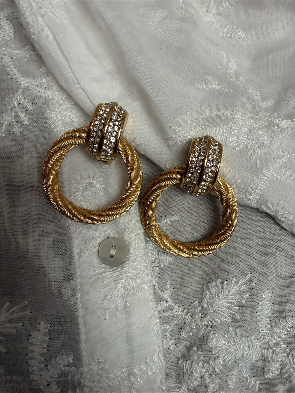 Vintage Christian Dior Rhinestone Rope Hoop Clip On Earrings